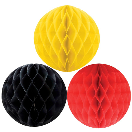 Christmas deco set 6x paper baubles 10 cm black yellow and red