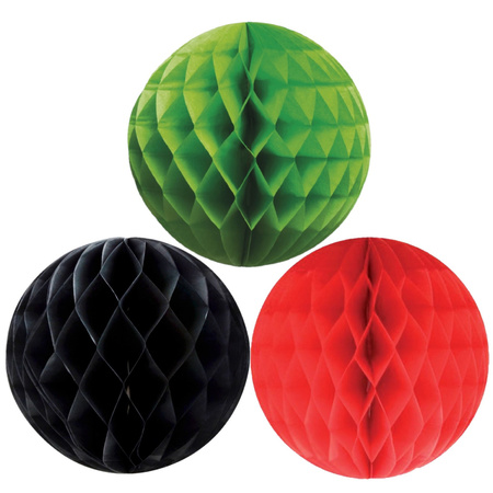 Christmas deco set 6x paper baubles 10 cm black green and red
