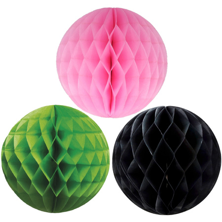 Christmas deco set 6x paper baubles 10 cm black green and pink