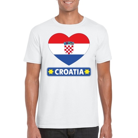 Kroatische vlag in hartje shirt wit heren