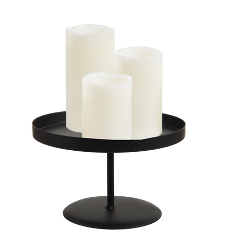 LED candles - set 3x pcs - white - with black metal tray 22 cm