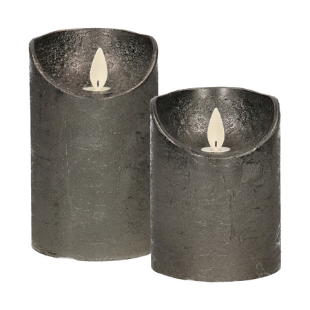 LED candles - set 2x - anthracite - H10 and H12,5 cm - flickering flame