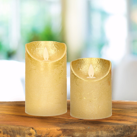 LED candles - set 2x - gold - H10 and H12,5 cm - flickering flame