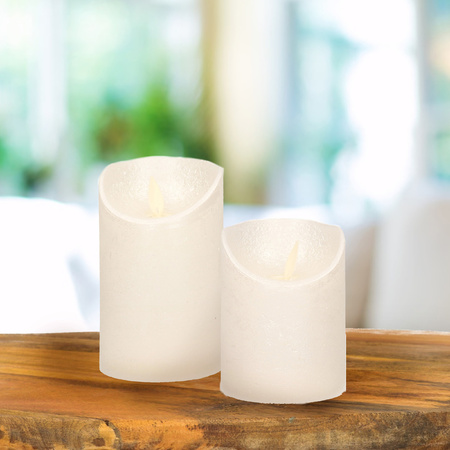 LED candles - set 2x - pearl/cream - H10 and H12,5 cm - flickering flame