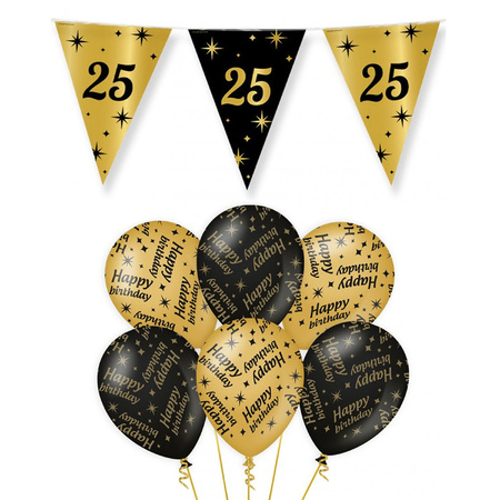 25 years birthday decoration set black/gold 2-parts