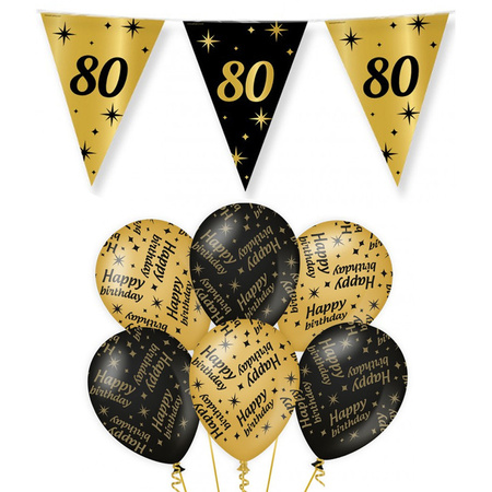 Leeftijd 80 jaar verjaardag versiering pakket zwart/goud 2-soorten