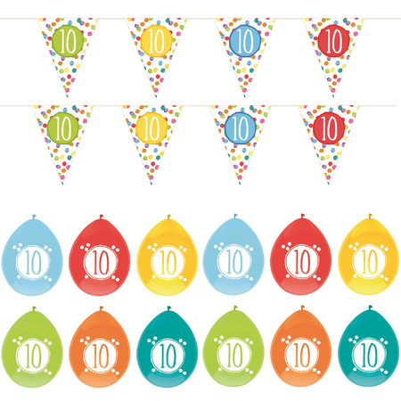 Leeftijd verjaardag 10 jaar geworden feestpakket vlaggetjes/ballonnen
