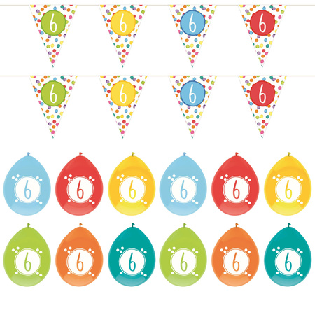 Leeftijd verjaardag  6 jaar geworden feestpakket vlaggetjes/ballonnen