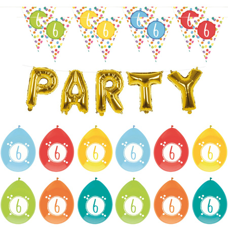 Party articles package 6 years birthday flags and balloons