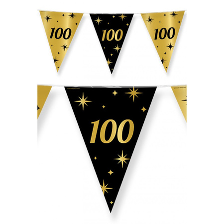 Leeftijd verjaardag feestartikelen pakket vlaggetjes/ballonnen 100 jaar zwart/goud
