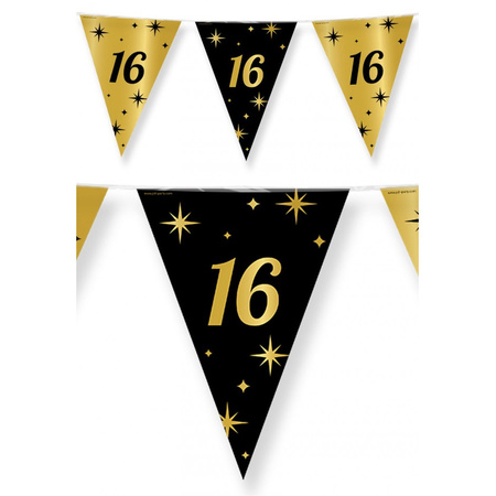 Leeftijd verjaardag feestartikelen pakket vlaggetjes/ballonnen 16 jaar zwart/goud