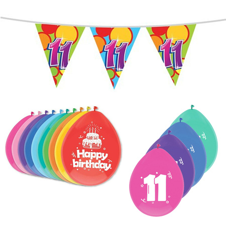 Leeftijd verjaardag thema 11 jaar pakket ballonnen/vlaggetjes