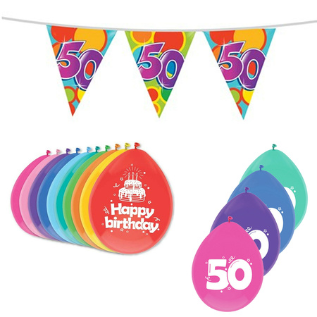 Birthday decorations package 50 years balloons and bunting flags