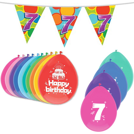 Leeftijd verjaardag thema 7 jaar pakket ballonnen/vlaggetjes