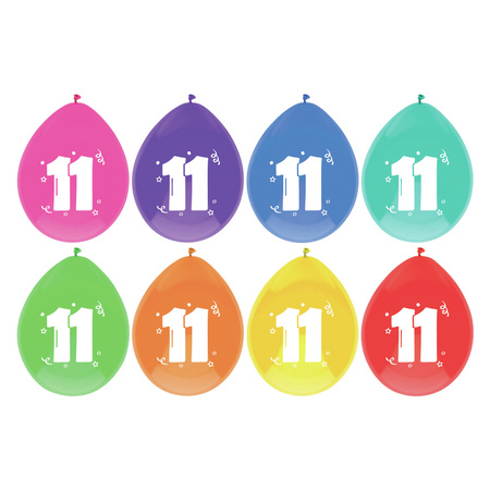 Birthday 11 years decorations - 16x theme balloons - 1x happy birthday guirlande 300 cm
