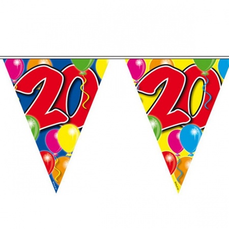 Verjaardag 20 jaar feest thema set 50x ballonnen en 2x leeftijd print vlaggenlijnen