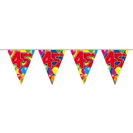 Verjaardag 45 jaar feest thema set 50x ballonnen en 2x leeftijd print vlaggenlijnen