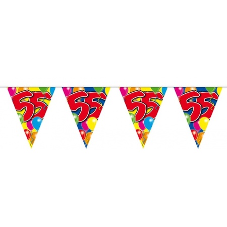 Verjaardag feestversiering 55 jaar PARTY letters en 16x ballonnen met 2x plastic vlaggetjes