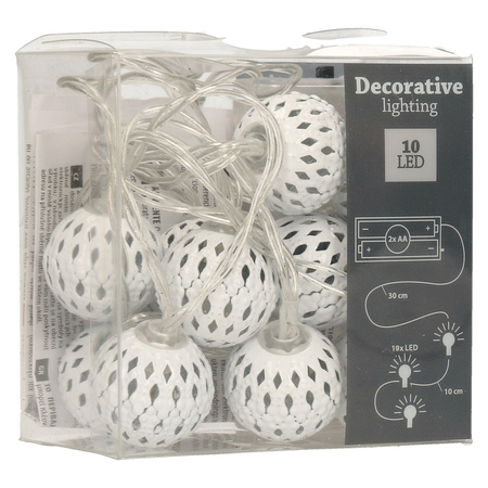 Party lightrope with 10 decorative metal balls white 100 cm