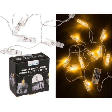 Lichtslinger met LED verlichte knijpertjes- warm wit - 160 cm - kerstkaarten ophangen
