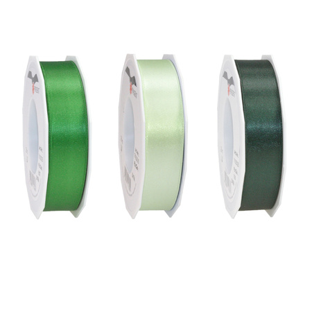 Luxery satin ribbon 2.5cm x 25m - 3x mix colours green 