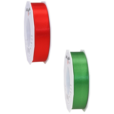 Luxery satin ribbon 2.5cm x 25m - green and red