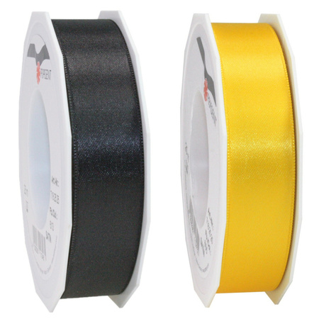 Luxery satin ribbon 2.5cm x 25m - black and yellow