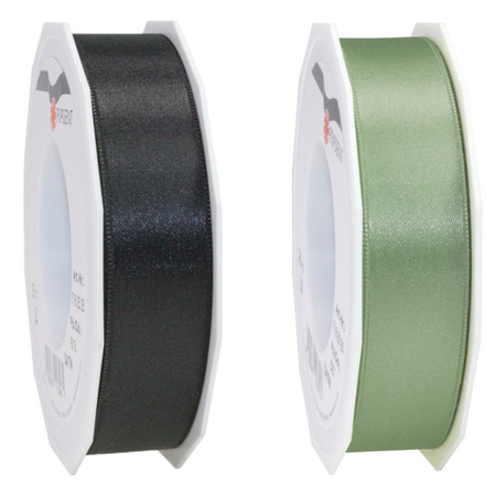 Luxery satin ribbon 2.5cm x 25m - black and lightgreen