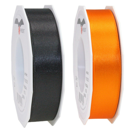 Luxery satin ribbon 2.5cm x 25m - black and orange