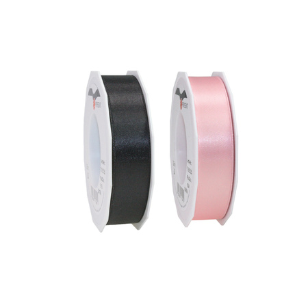 Luxery satin ribbon 2.5cm x 25m - black and pink