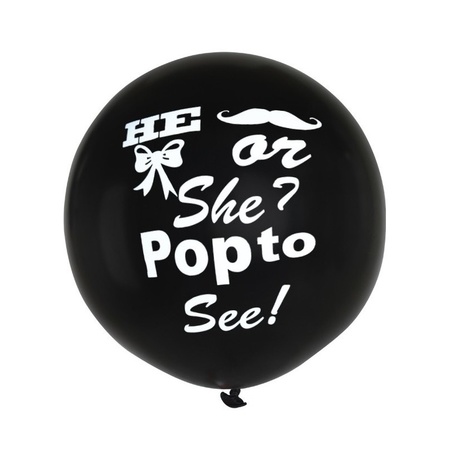 Mega balloon gender reveal black incl pink and blue confetti