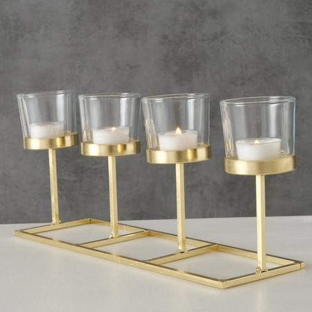 Metalen design kaarsenhouder champagne goud 33 x 11 x 16 cm