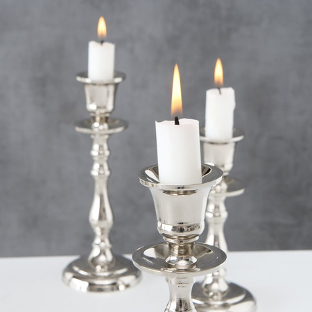 Metal design candles holders set of 3x silver 16, 20 and 23 cm