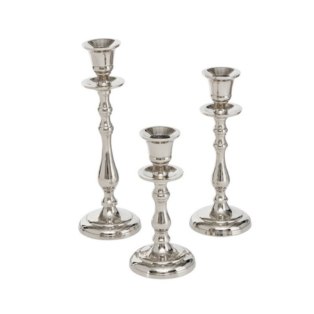 Metal design candles holders set of 3x silver 16, 20 and 23 cm