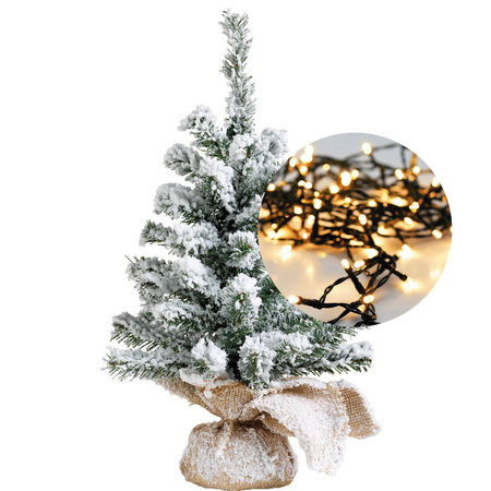 Mini snowy christmas tree 45 cm - incl. christmas lights 300 cm - 40 warm white leds