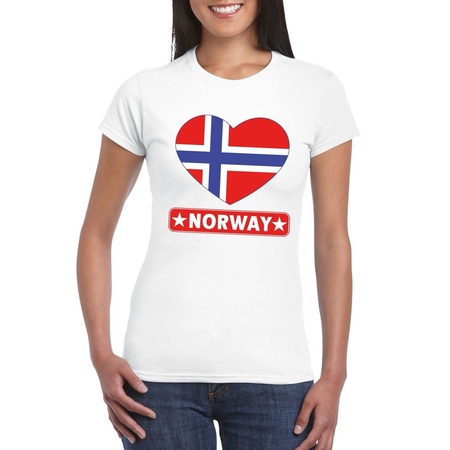 Noorse vlag in hartje shirt wit dames