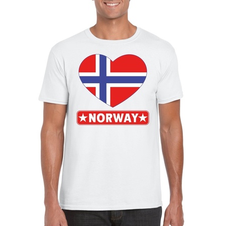 Noorse vlag in hartje shirt wit heren