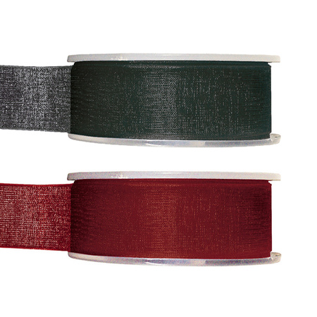 Organza deco ribbons set 2x rolls - black/darkred - 2,5 cm x 20 meters - hobby/decoration