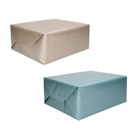 Pakket van 4x rollen Kraft inpakpapier/kaftpapier blauw en zilver 200 x 70 cm