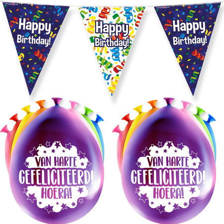 Paperdreams Happy brithday feest set - Ballonnen & vlaggenlijnen - 17x stuks