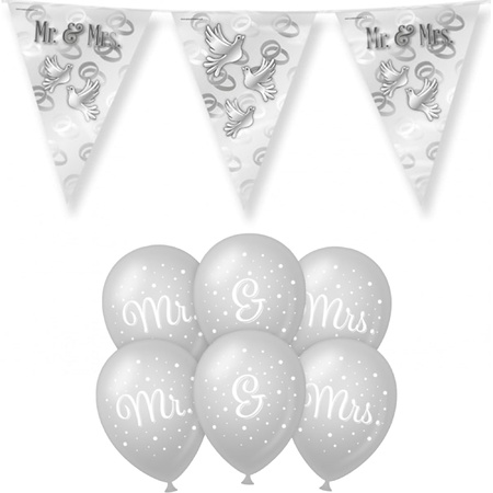 Paperdreams Mr/Mrs wedding party set - Balloons & flag lines - 13x pieces