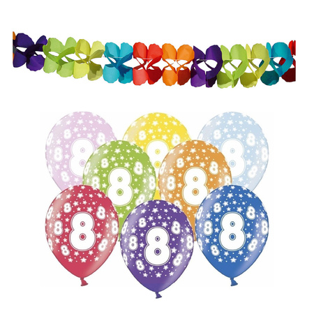 Partydeco 8 years birthday decorations set - Balloons and guirlandes