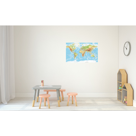 Poster van fysisch wereldkaart voor op kinderkamer / school 84 x 52 cm