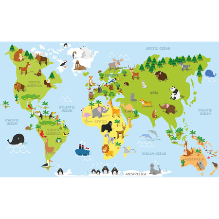 Poster animals world map 84 x 52 cm