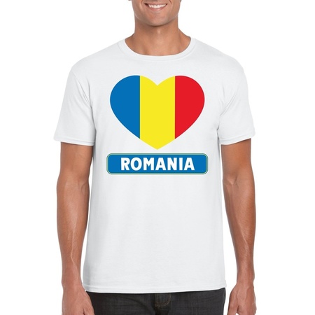 Roemeense vlag in hartje shirt wit heren