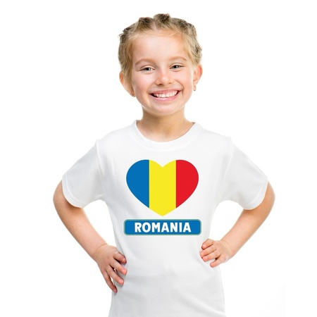 Roemeense vlag in hartje shirt wit kind
