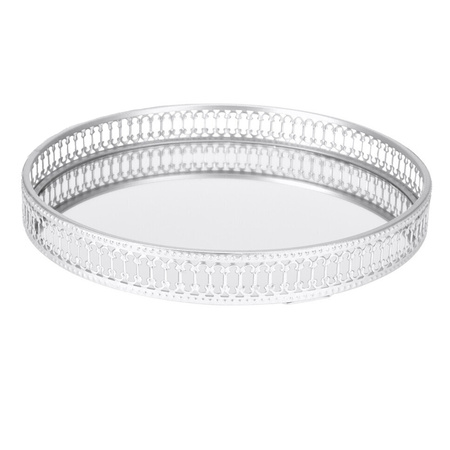 Round candle plate / platter silver mirror-surface dia D25 cm