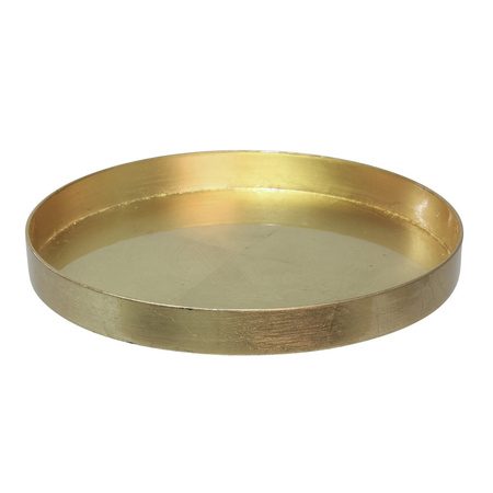 Ronde kaarsenplateau goud van kunststof D27 cm met 3 parel witte LED-kaarsen 10/12,5/15 cm