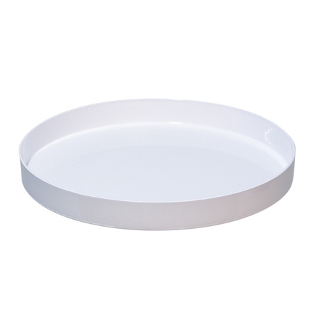 Round candle tray white made of plastic D27 cm with 3 red LED candles 10/12.5/15 cm
