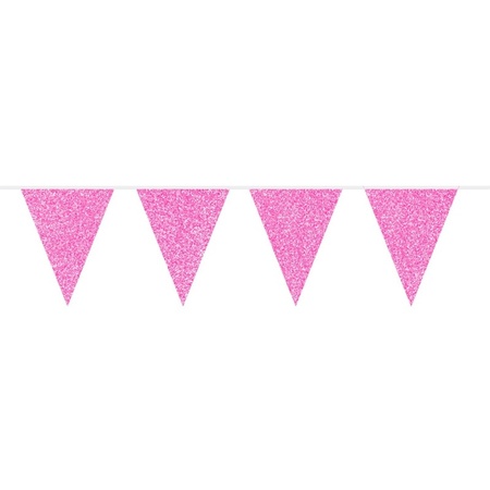 2x Vlaggenlijnen eenhoorn en roze glitters 10 meter